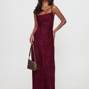 Princess Polly Celina Maxi Dress Burgundy Burnout